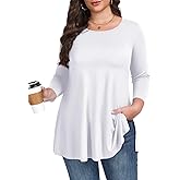 LARACE 3/4 Length Sleeve Womens Plus Size Tops Crew Neck Casual Tunic Tops Split Shirts Dressy