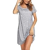 Roojaa Womens Short Sleeve Sleepshirt Scoopneck Cute Nightdress Ruffle Comfy Nightgown
