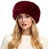 HH HOFNEN Faux Fur Headband for Women Winter Fur Hat with Stretch Ear Warmer Earmuff Red
