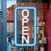 Open Signs for Business, 16''×9'' Bright Open Sign LED Powered by USB with ON/OFF Switch, Adjustable Brightness COB Open Signs for Bar Shop Coffee Wall Window Storefront (Ice Blue & White; Vertical)