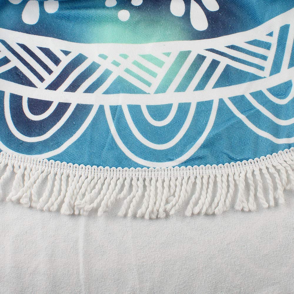 btcus4 Round Beach Towel Thick Microfiber Circle Blanket with Tassels Multi-Purpose Ultra Soft Super Water Absorbent Digital Printing High Color Fastness Sunscreen Yoga Mat Camping (119-blue Mandala)