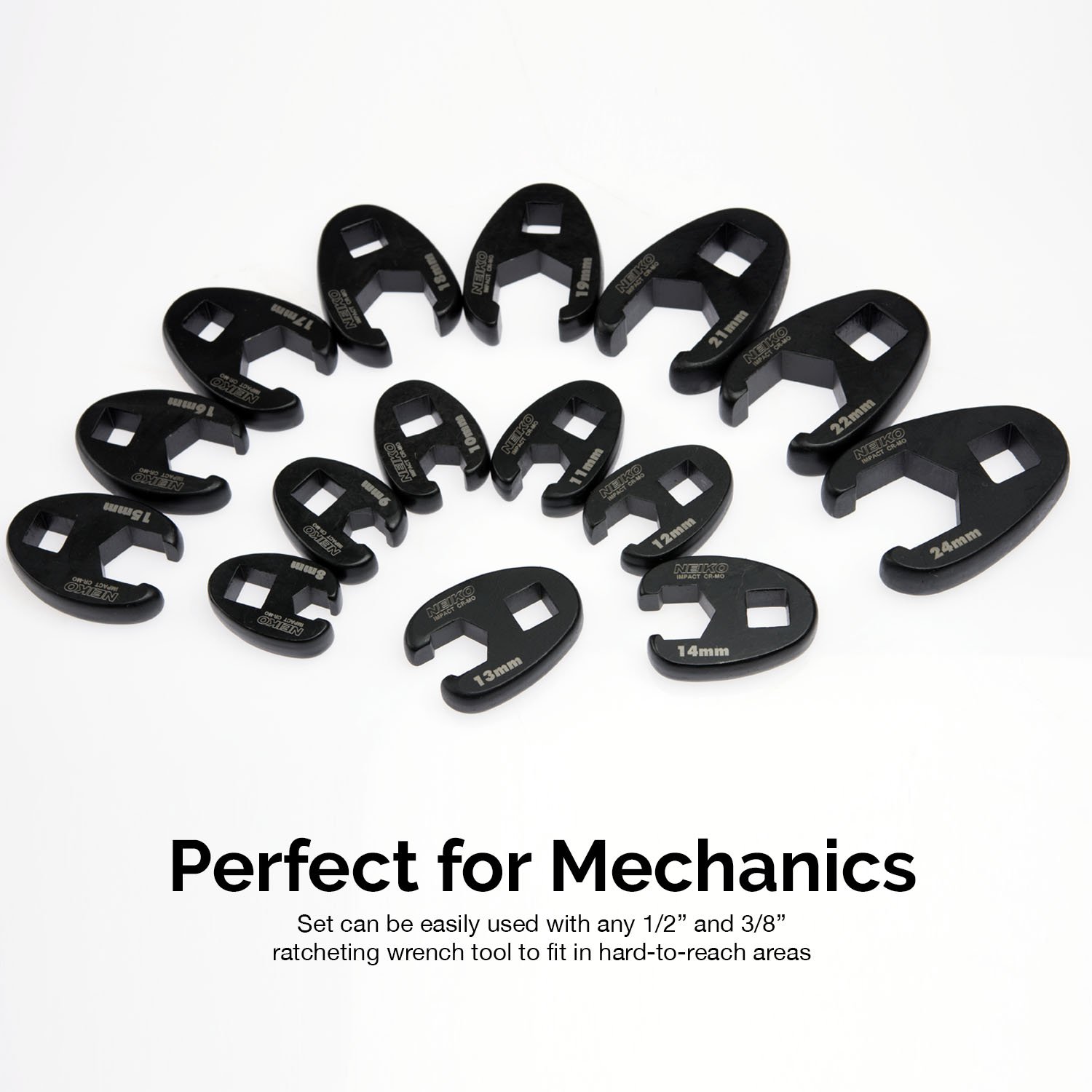 Neiko 03324A 3/8inch and 1/2inch Drive Metric Crowfoot Wrench set, CR