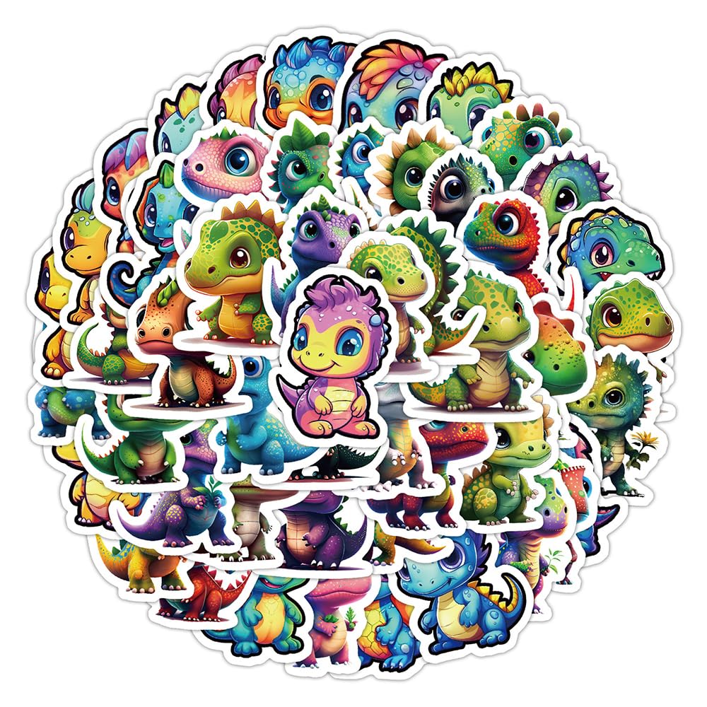 Cute Dinosaur Vinyl Stickers, 50 PCS Waterproof Cartoon Dino Decals for Laptops, Scrapbooking, Journals, Notebooks, Water Bottles, Suitcases, Phones & DIY Decor