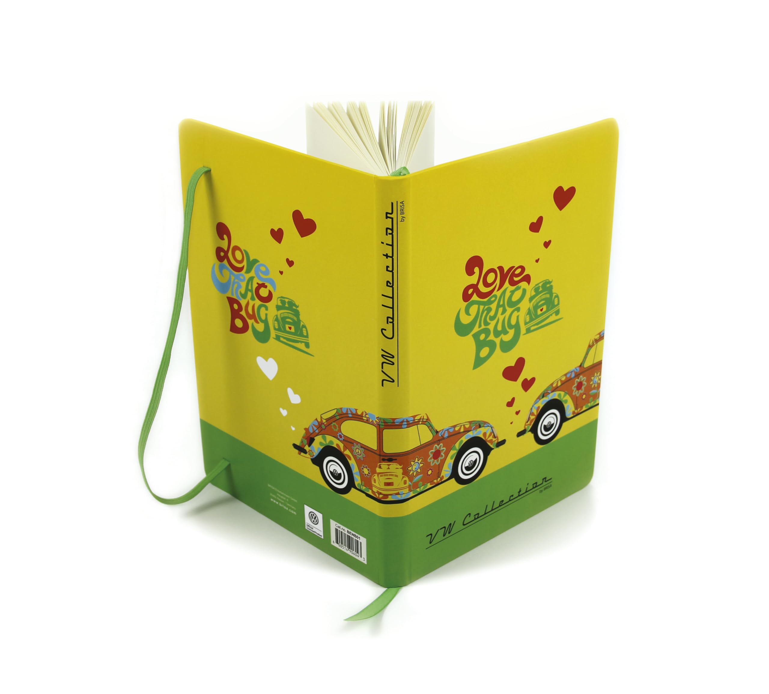 BRISA VW Collection Volkswagen NotebookDiaryWriting Book, Lined with Hardcover Binding in T1 Bus, Beetle, GTI Design DIN A5 (Beetle/Flower)