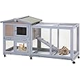 PayLessHere Rabbit Hutch Wooden Rabbit Cage Two Layers Chicken Coop Outdoor Indoor Bunny Cage Guinea Pig Cage Waterproof Roof Bunny Hutch with Casters and Tray