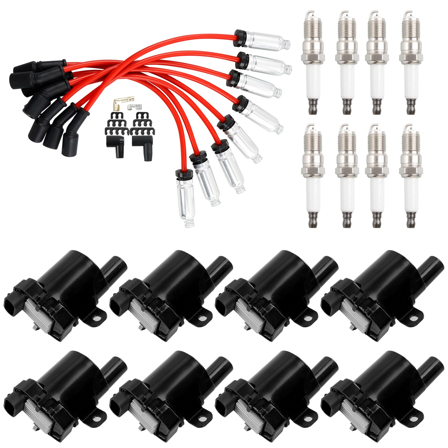 Photo 1 of HQPASFY UF262 Ignition Coils & Iridium Spark Plug & Wires Set of 8 Compatible with 1999-2007 Chevy Avalanche Express Silverado 1500 2500 3500 GMC Savana Sierra V8 4.8L 5.3L 6.0L (Round Coils)