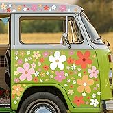 Dinifee 12 Sheets Daisy Stickers 147 Pcs Daisy Flower Car Decals Vinyl Self Adhesive Retro Flower Car Stickers Cling for Bumper Window Laptop Scratch Cover Wall Mirror Truck Decoration(Active Style)