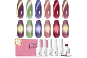 PEACECOLOR Cat Eye Gel Nail Polish Set, 6 Colors Glitter Red Green Purple Nude Sparkle Gel Polish Set Soak Off U V Lamp Magnetic Nail Polish Kit Gifts for Women DIY Home Salon