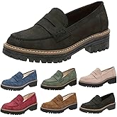 Penny Loafers for Women 2025,Womens Loafers Comfortable,Platform Loafers Suede Chunky Shoes Lug Sole Slip-On Work Casual Dress Walking Dresses Trendy Flats Business Ladies Loafer