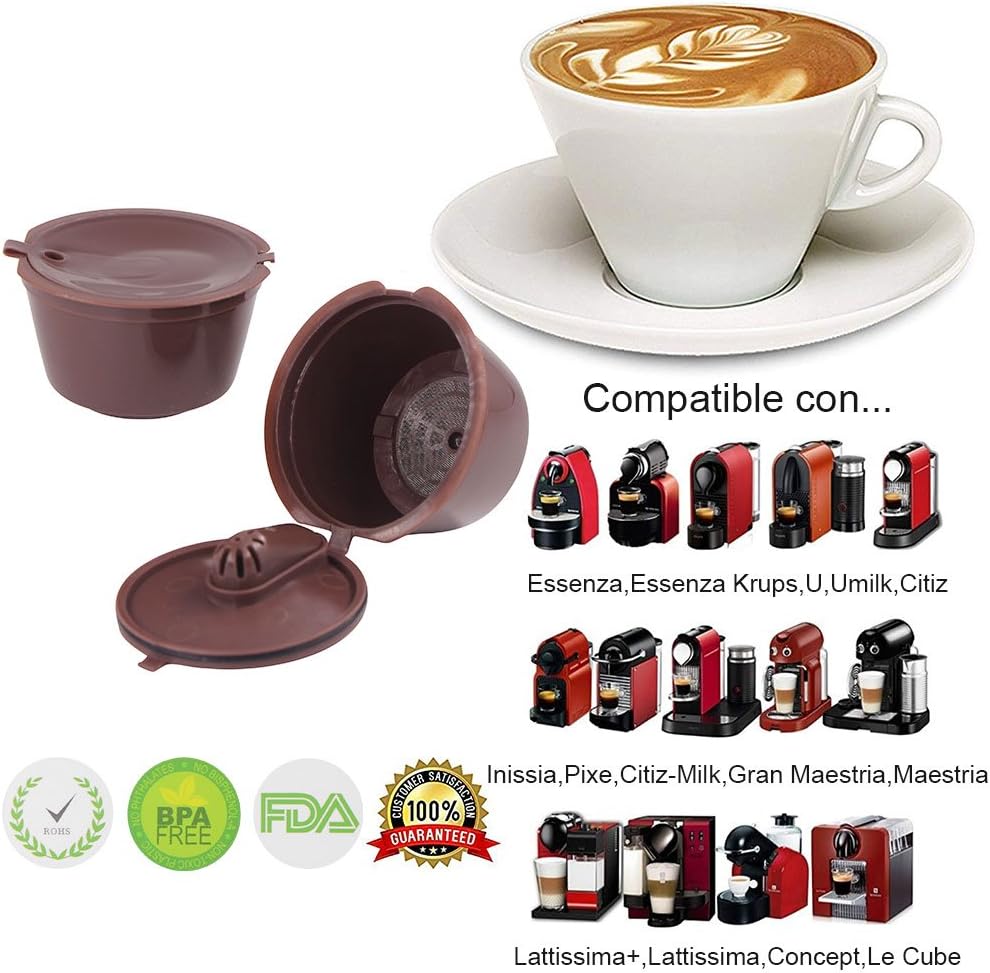 Oficina Cepillo de Limpieza 4 Piezas Cápsulas Filtros de Café Café  Reutilizable Adecuado para Hogar Filtro Cápsula Café Plástico Marrón con  Cucharón de Plástico Cafetería Filtros Cápsulas aruba Hogar y cocina Filtros