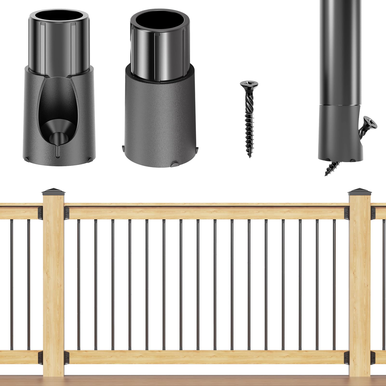 Photo 1 of 100 Pcs Baluster Connectors for 3/4" OD Round Balusters, Easy to Install Staircase Baluster Shoes with Screws, Durable Railing Connectors for Hollow Deck Balusters, BC50