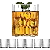 QCKNSO Drinking Glasses Set of 6, 10 oz Ribbed Drinking Glasses, Vintage Glassware Set Cocktail Glass for Water,Beverage,Wine