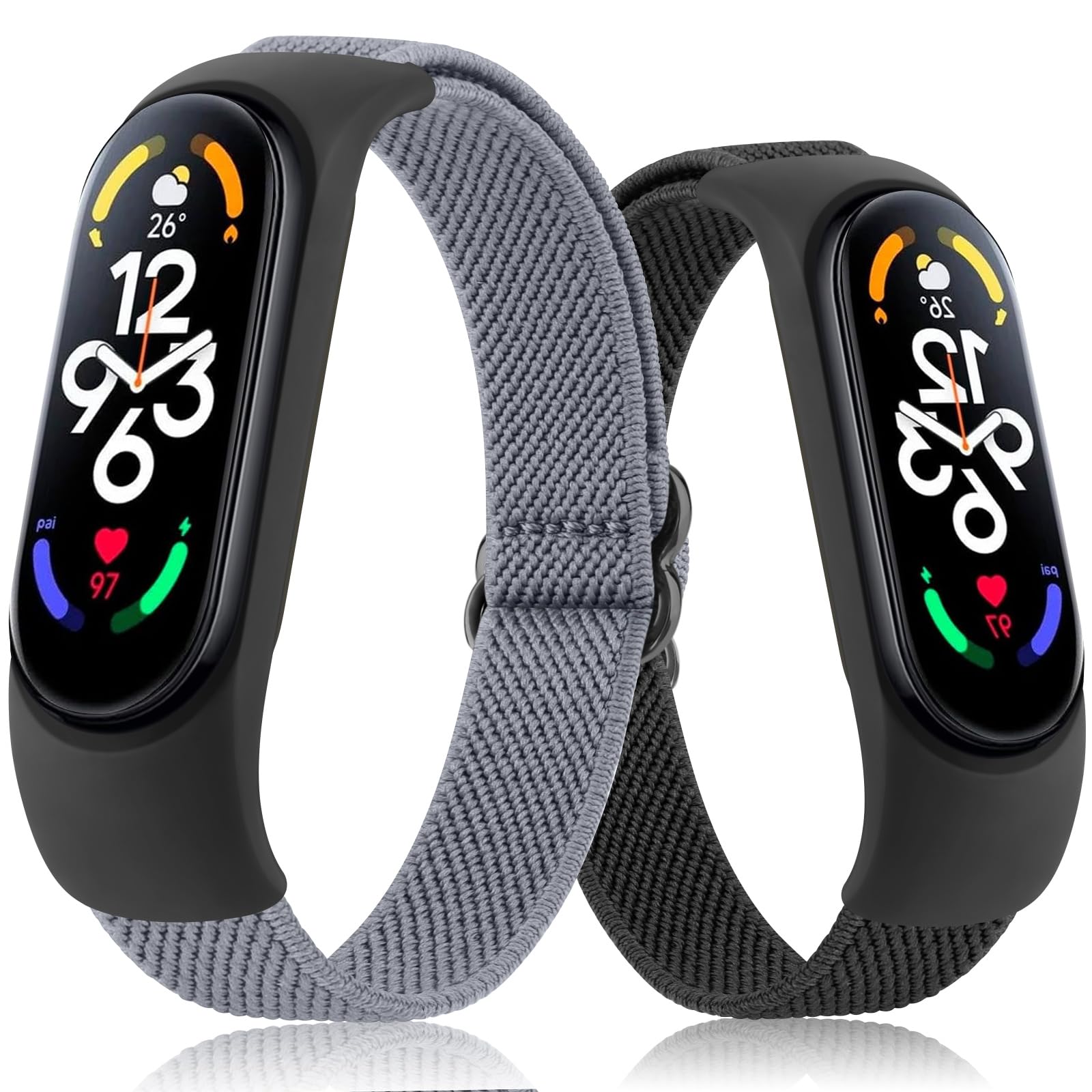 Adjustable Elastic Watch Straps Compatible With Xiaomi Mi Band 7/6/5/4/3, Stretchy Nylon Sports Band For Men Women (Black/Denim Blue)