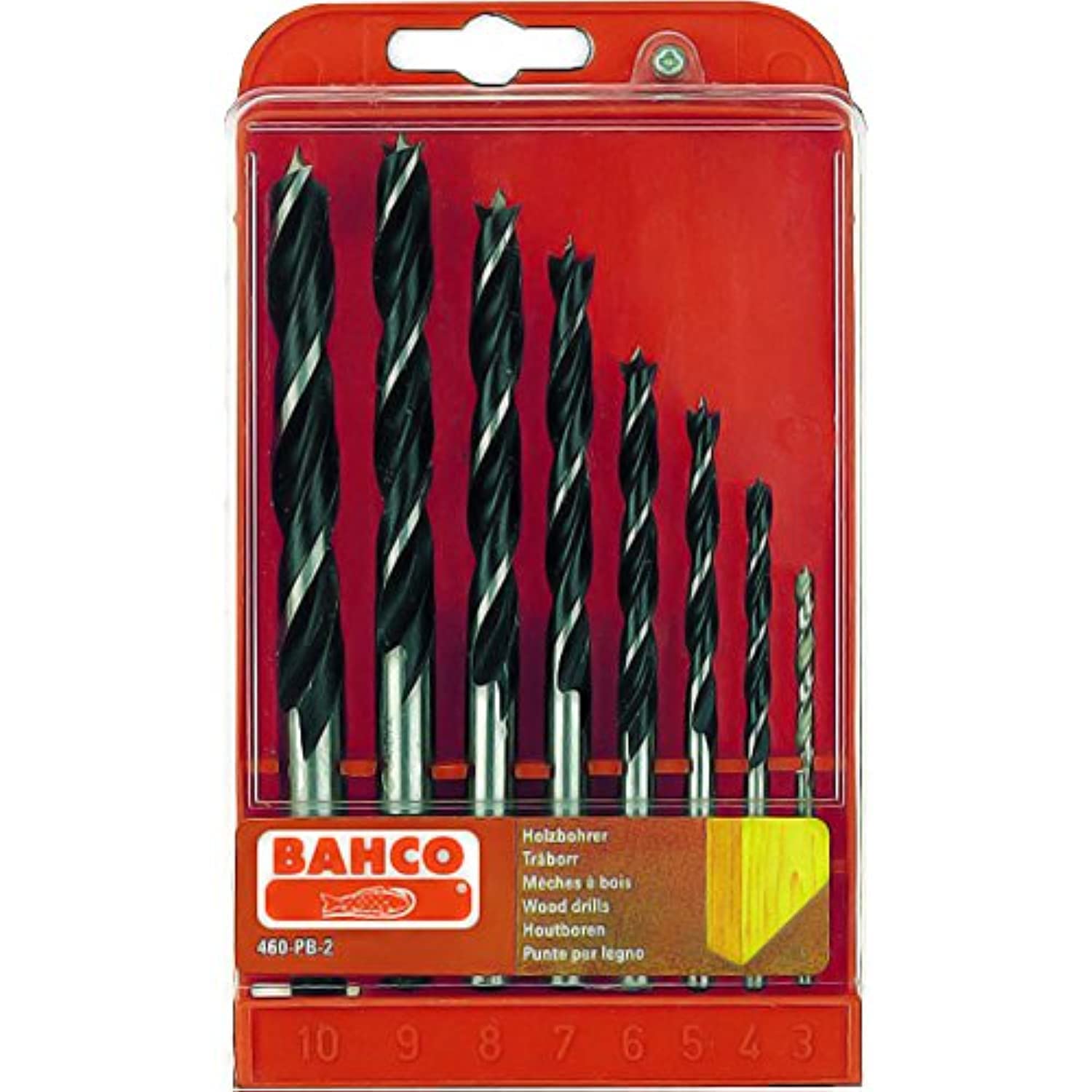 Bahco 460-PB-2 Lip and Spur Drill Set for Wood in Plastic Box, Grey/Silver