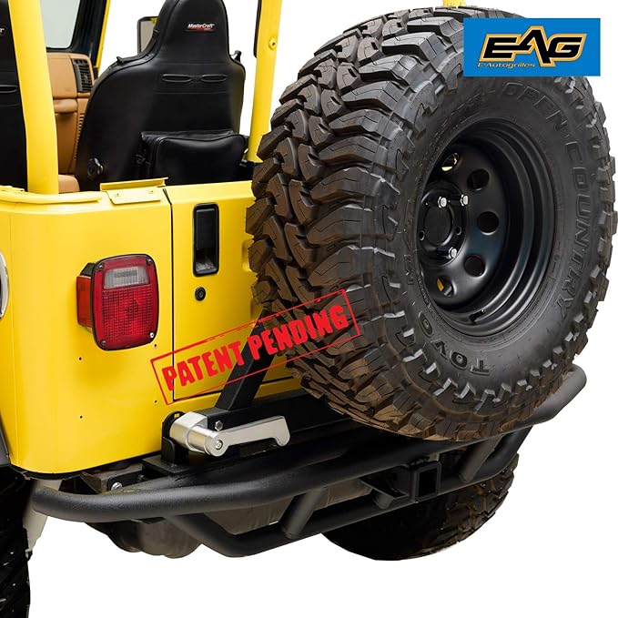 EAG Tubular Rear Bumper with Tire Carrier Black Fit for 87