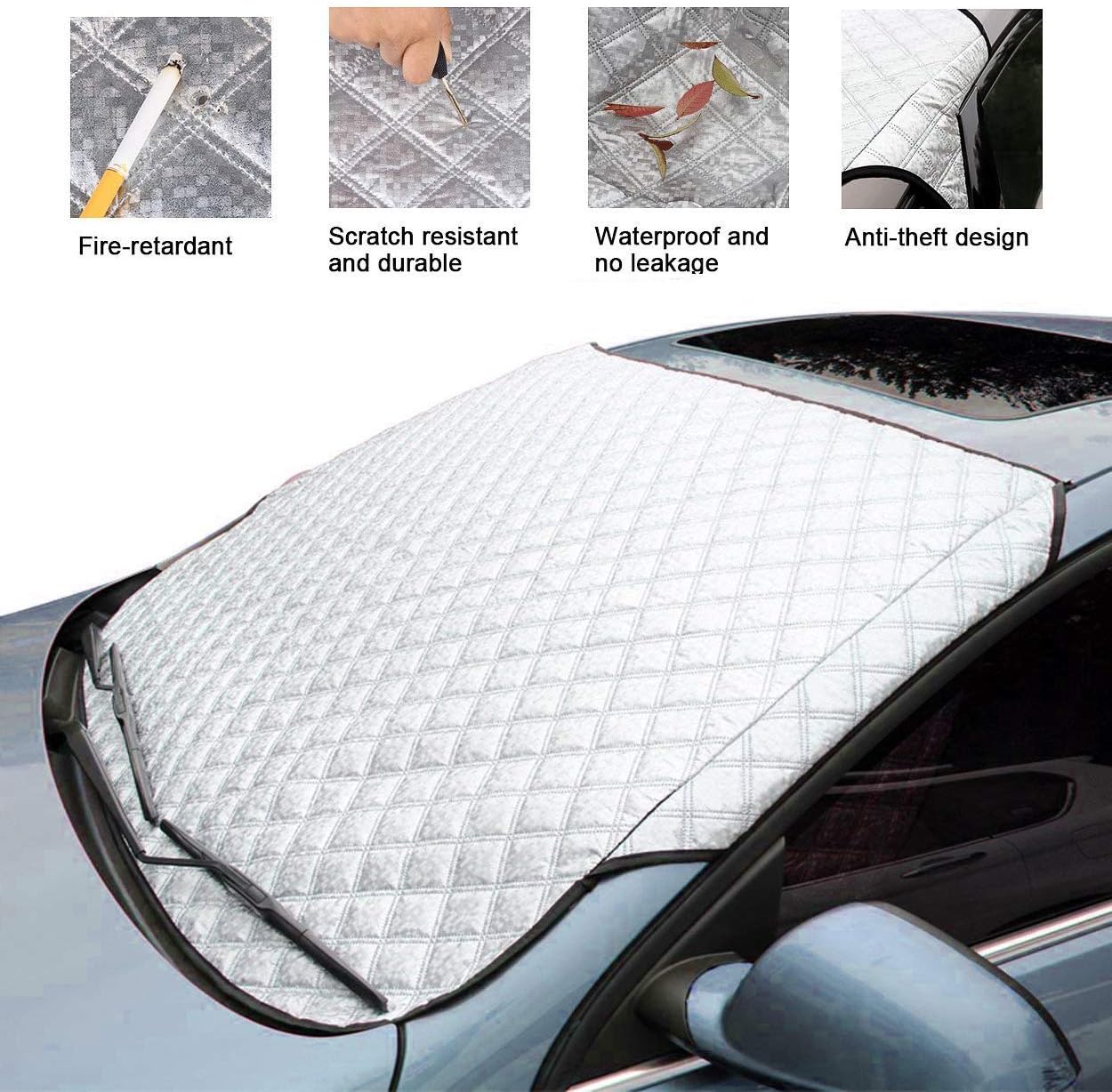 WeFine Car Windscreen Frost Cover Heavy Duty Windscreen Frost Protector Snow Ice Frost Sun UV Dust Water Resistent Pefect Fit for Cars SUVs in all Weather(140x90cm) - Image 4