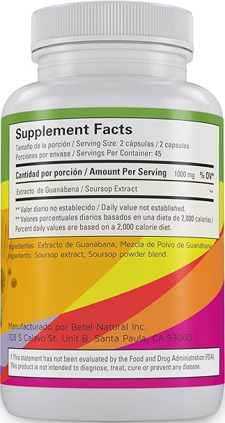 Amazon.com: Organic Guanabana Graviola Capsules by Betel Natural - Powerful Antioxidant - 90 Capsules: Health & Personal Care