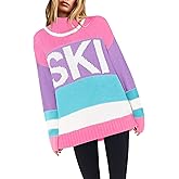 Yousify Womens Sweaters Fall 2025 Oversized Color Block Ski Sweater Crewneck Winter Tops S-2XL
