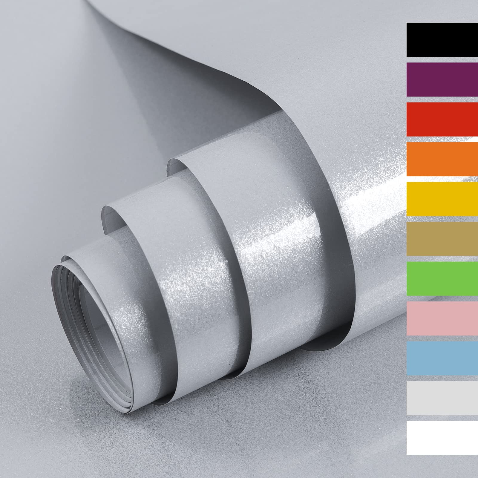 Hode Vinyl Wrap Grey Sticky Back Plastic Roll 40cmX3m, Grey Glitter Effect Self Adhesive Wallpaper for Furniture Stickers, Peel and Stick Kitchen Bathroom Covering Contact Paper (High Gloss)