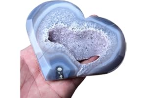 FZBHRO Large Agate Druzy Geode Heart Shaped Gray Striped Agate Slice Heart Quartz Stone Collection Mineral Specimen Home Office Decor 0.2-0.3 Pound