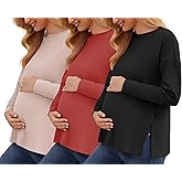 Tjukufpa Womens 3 Packs Maternity Shirts Long Sleeve Side Slit Pregnancy Tee Top Tunic Blouse Mama Clothes