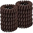 Spiral Hair Ties (Cloth Coffee, 12 Pcs), Coil Ponytail Holder for Thick Hair, No Crease Phone Cord Ties for All Hair Types with Plastic Spiral