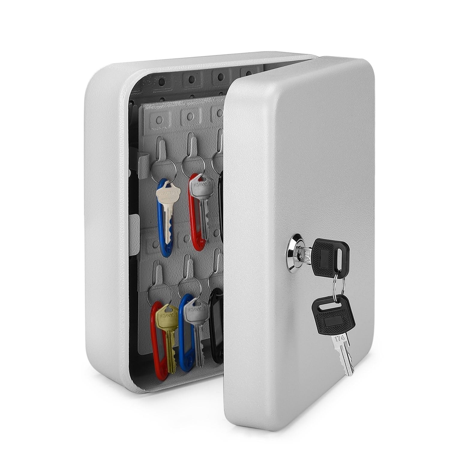 Flexzion Key Cabinet Key Lock Box Wall Mount with 40 Key Holder Organizer Locker Case, Colored Key Tags & Hooks Wall Mounted Lock Box for Keys Storage, Homes, Property, Hotels, Business (Gray)