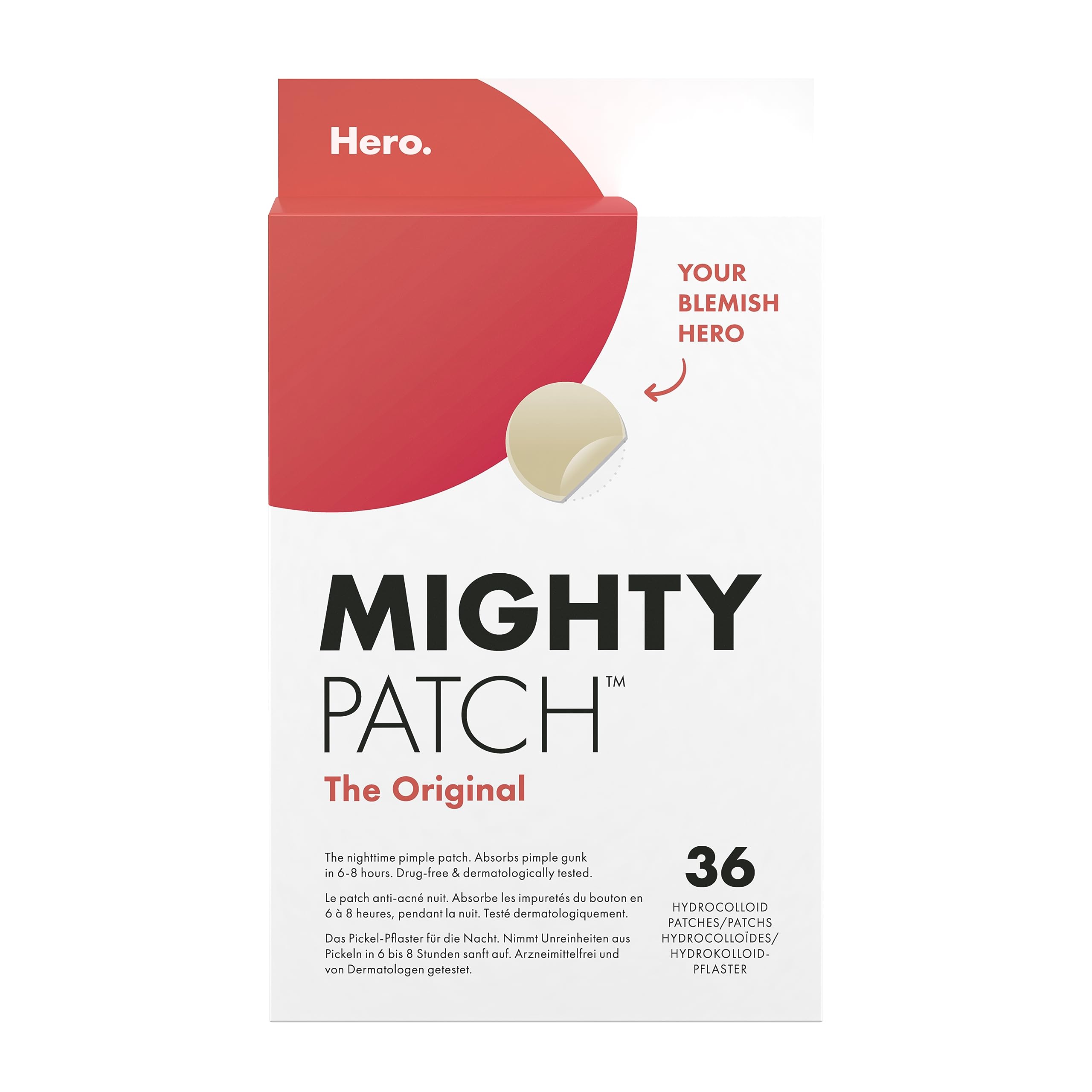 Mighty Patch Original Spot Patches by Hero Cosmetics, Day & Night Time Acne Treatment, Clear Spot Remover Hydrocolloid Patches, Anti Acne Dots, Spot Treatment Pimple Stickers - 36 Patches