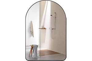 PUZONJIG Bathroom Mirror 24"x36" Arched Mirror Wall Mirror Black Vanity Mirror Arched Wall Mirror Frosted Metal Frame Anti-Rust Tempered Glass Hangs Mirror for Bathroom Bedroom Entryway Living Room Decorative
