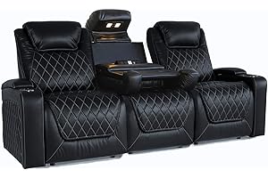 VALENCIA THEATER SEATING Valencia Oslo Home Theater Seating | Premium Top Grain Italian Nappa 11000 Leather, Power Headrest, Power Lumbar Support, with Center Console (Row of 3, Black)