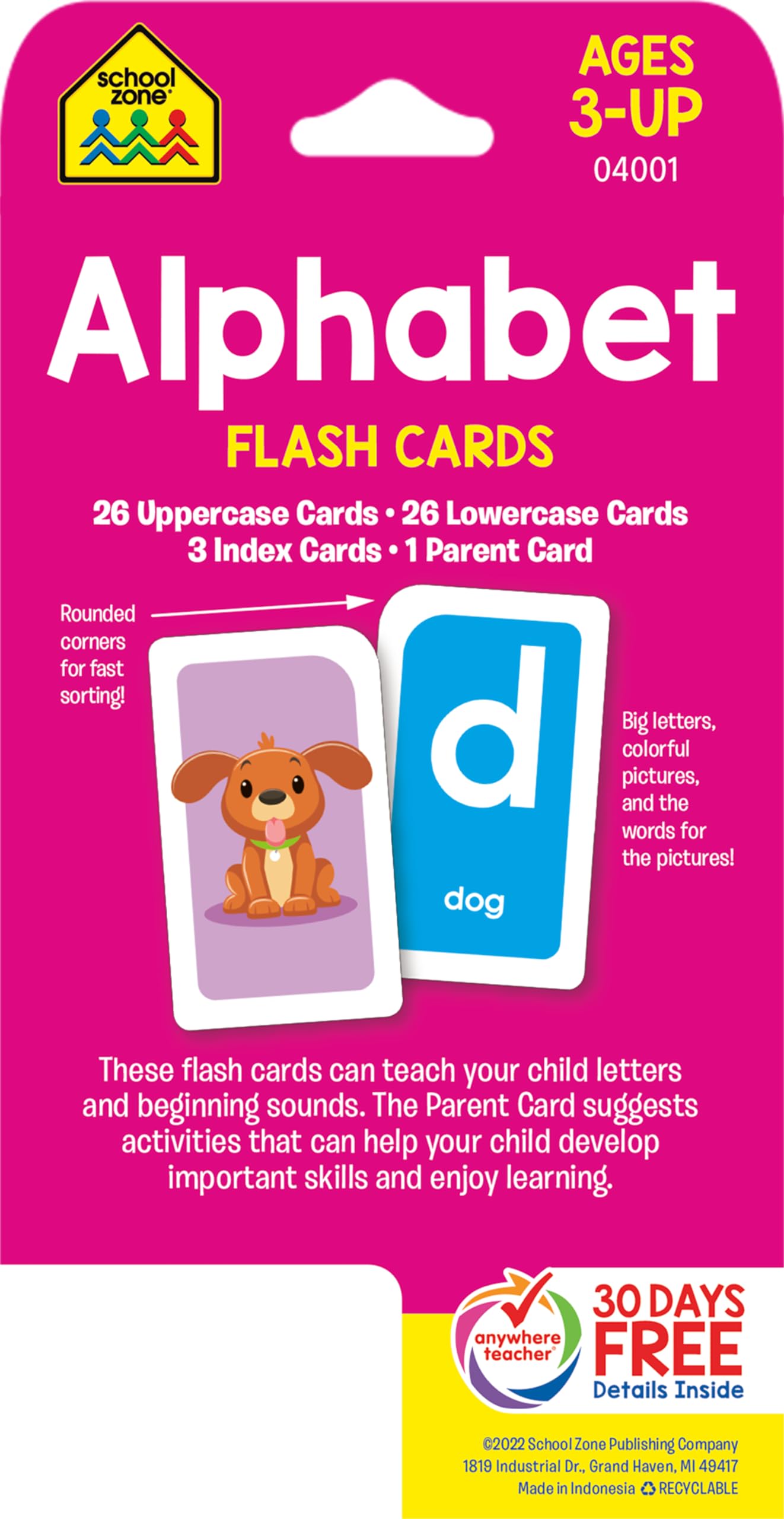 School Zone Alphabet Flash Cards: 56 Cards, Toddler, Preschool, Learn the ABC's, Letters, Phonics, Colorful & Fun Learning, Ages 3+ School Zone Alphabet Flash Cards: 56 Cards, Toddler, Preschool, Learn the ABC's, Letters, Phonics, Colorful & Fun Learning, Ages 3+ Cards