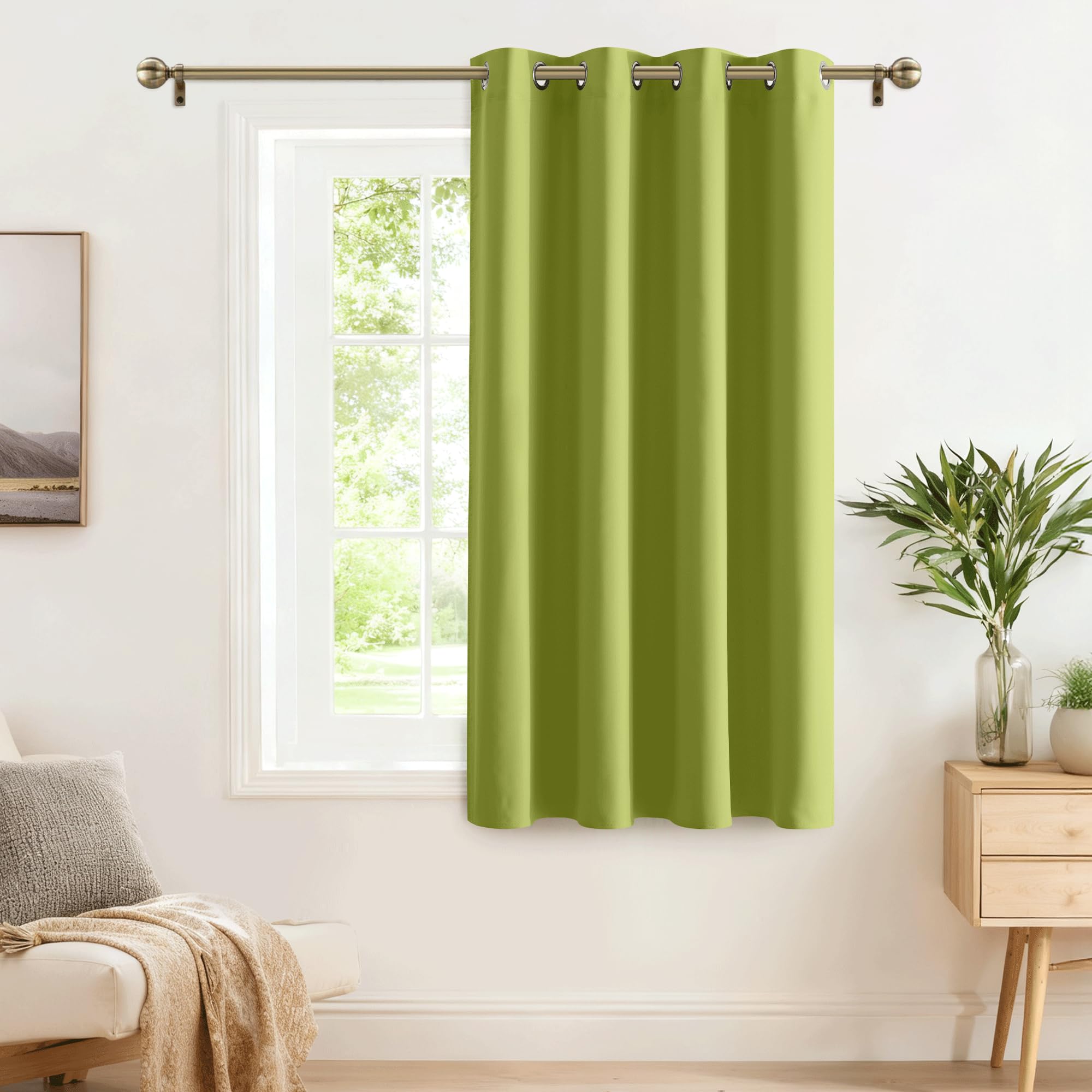 PONY DANCE 54 Drop Blackout Curtain - Window Blackout Eyelet Darkening Curtain Panel for Home Decor/Kitchen/Nursery, 1 Piece, Wide 52-inch x Drop 54-inch, Fresh Green