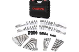 CASOMAN 107 Pieces Bit Socket Set, 1/4", 3/8" and 1/2" Drive, Torx/Extra Long/Tamper Proof Torx/Hex/Ball End Hex, SAE/Metric,