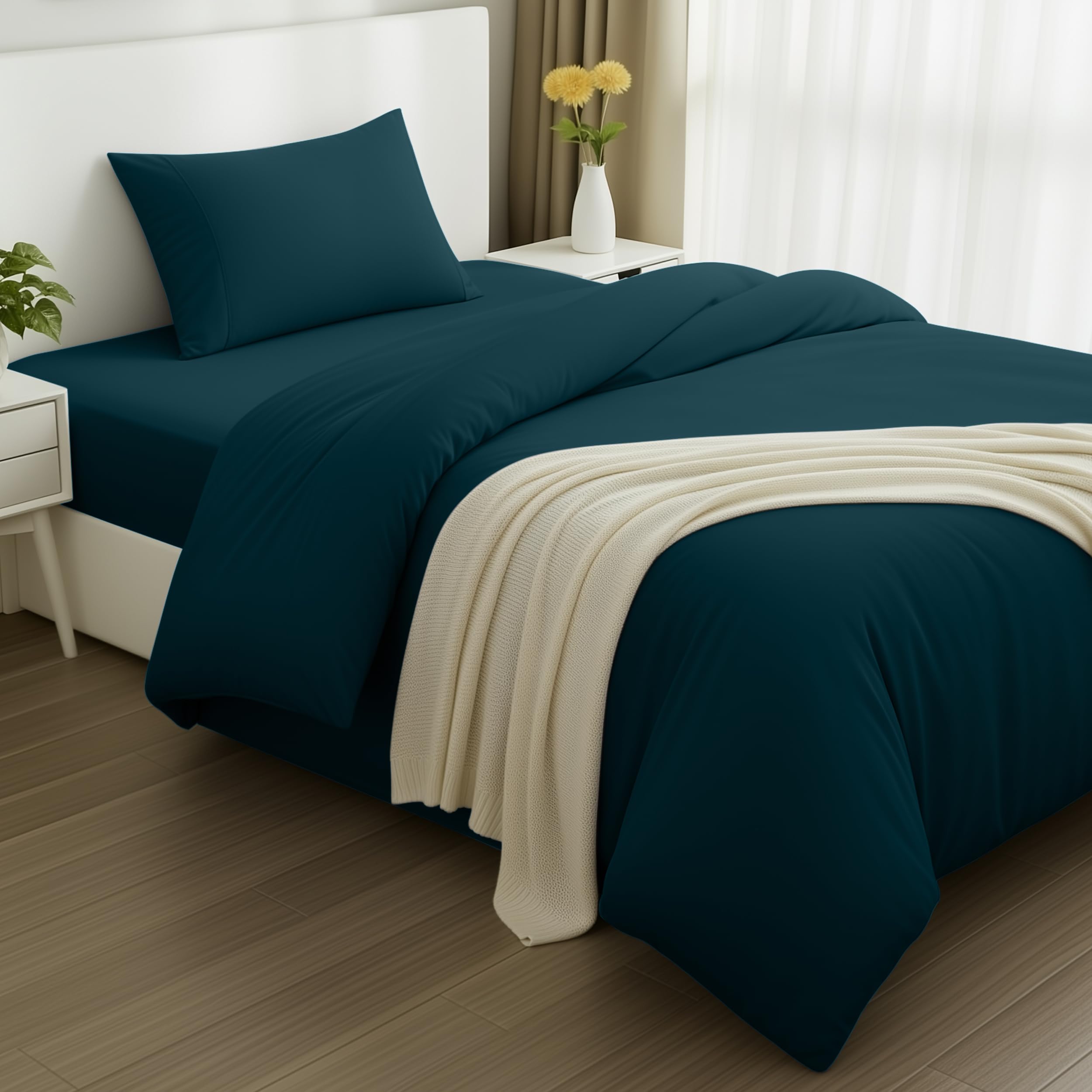 Utopia Bedding 3 Piece Single Bedding Set - Duvet Cover, Fitted Sheet with Pillow case - Soft Brushed Microfiber (Teal)