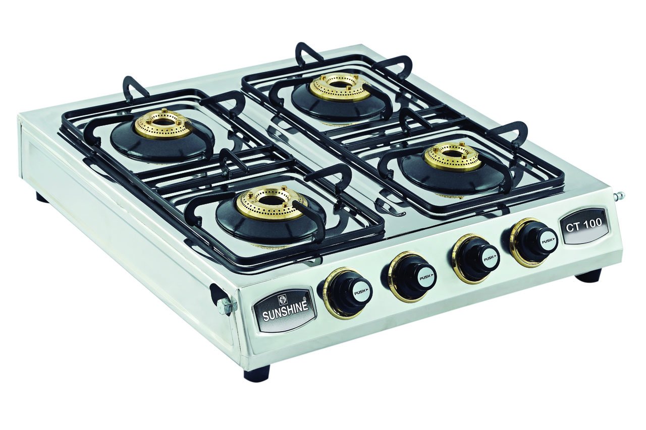 Stainless Steel 4 Burner Manual Ignition Gas Stove with ISI Certified