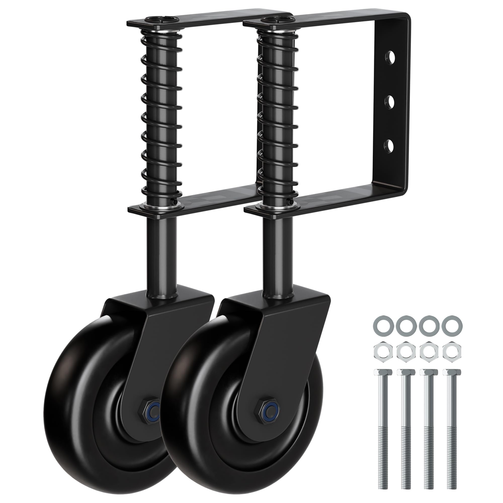 Photo 1 of EVCUHASL 4.3" Spring Loaded Gate Caster Wheel with Bearing, Heavy Duty Gate Wheels with 360° Swivel for Outdoor Wooden Gates, Fence Gates and Metal Tube Gate, 220 Lbs Capacity, Black, 2 Pack
