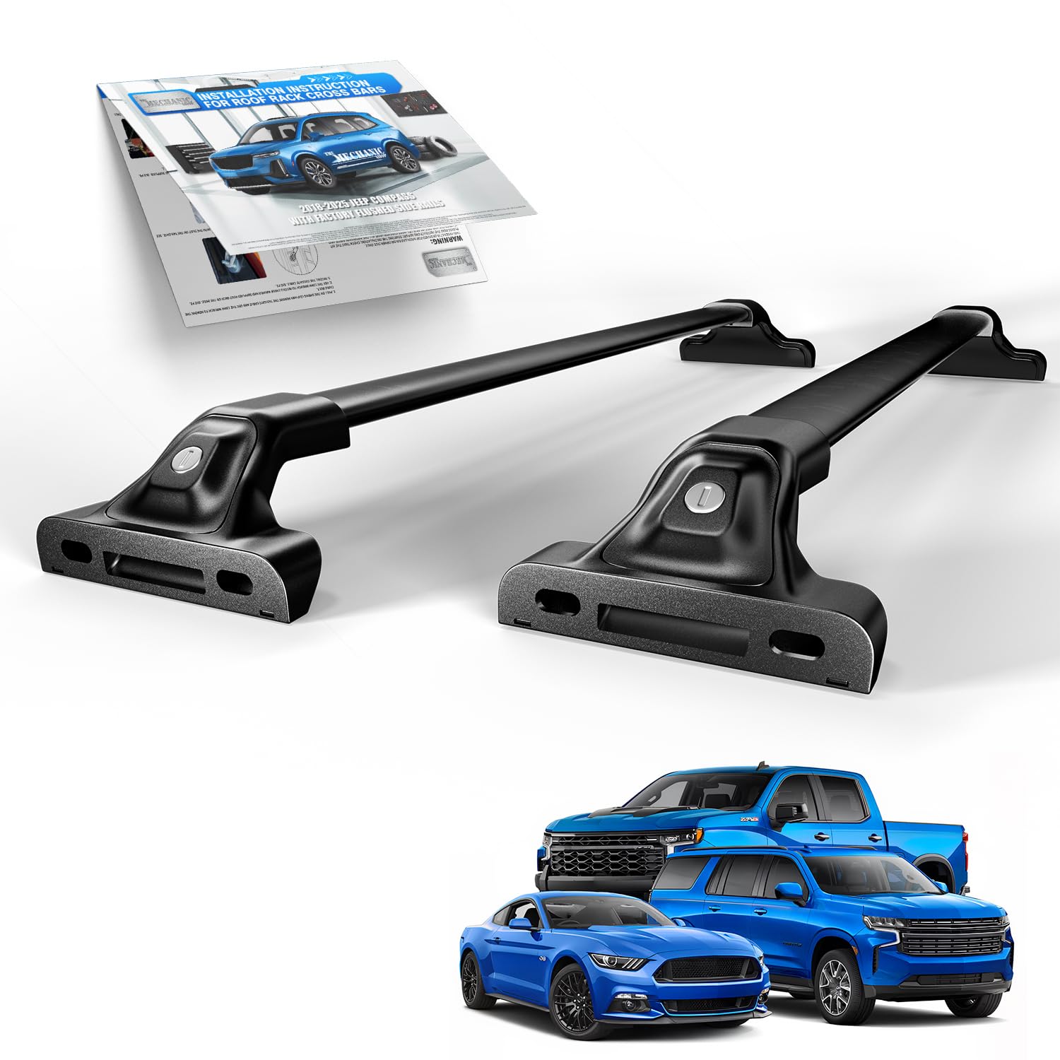 Photo 1 of Roof Rack Cross Bars for 2018-2025 Jeep Compass Matte Black Cargo Crossbar (ONLY FIT Factory Flushed Side Rails)