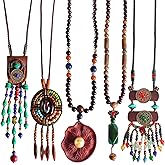 DREMINOVA Bohemian Beaded Necklace for Women Long Boho Pendant Wood Mala Beads Wooden Strand Tassel Stone Bohemian Necklaces for Women Jewelry