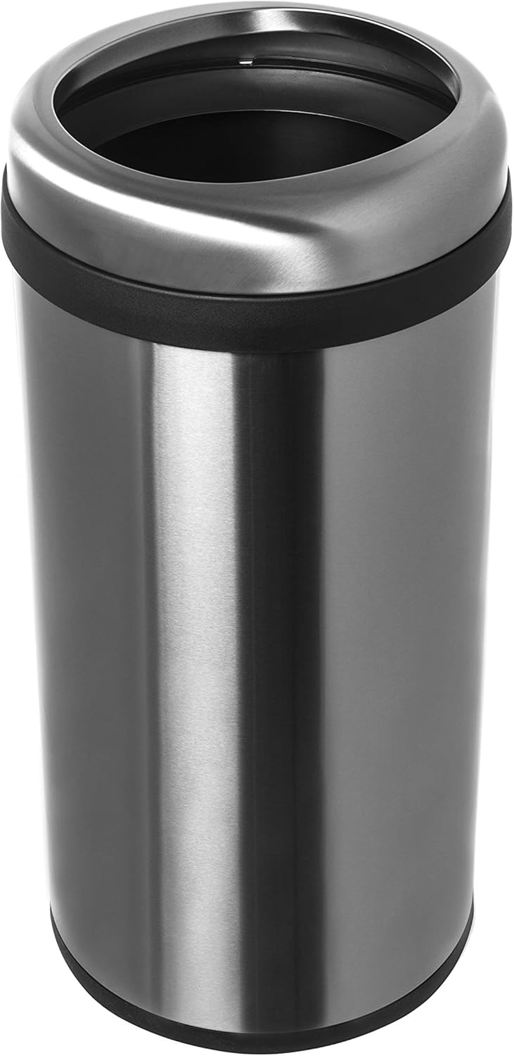 Home Zone Living 15.8 Gallon Kitchen Trash Can, Open Top Round Stainless Steel, 60 Liter: Home & Kitchen