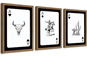 INCH SUNSHINE ART Western Cowboy Wall Art Set Of 3 Cowboy Print Playing Card Inspired Southwestern Canvas Poster Trendy Western Wall Decor Longhorn Bull Skull Room Decor for Bedroom Living Room Framed 12x16 inch
