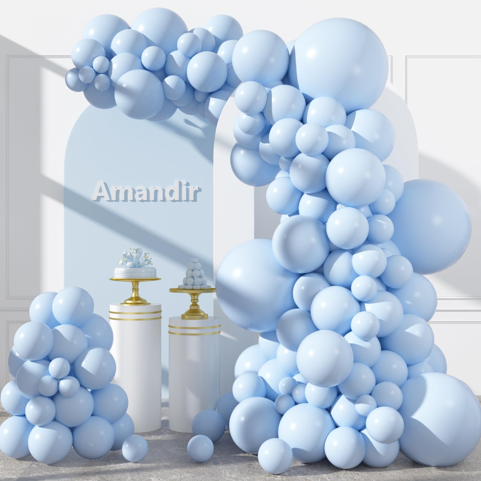 Photo 1 of Amandir 153pcs Light Blue Balloons Arch Garland Kit Different Sizes 18 12 10 5 Inch Pastel Baby Blue Latex Balloon for Boys Birthday Baby Shower Wedding Anniversary Gender Reveal Party Decorations