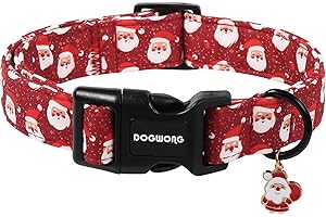DOGWONG Christmas Dog Collar, Red Santa Claus Print Cute Dog Collars Winter Holiday Male Female Adjustable Dog Collar for Small Medium Dogs