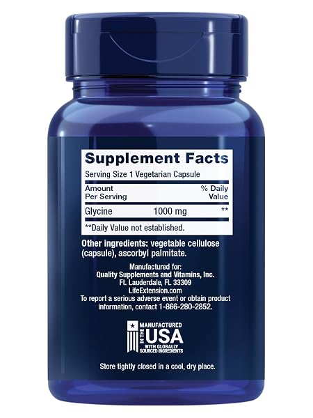 LIFE EXTENSION GLYCINE, 1000 MG, AMINO ACID THAT PROMOTES HEALTHY SLEEP, GLUTEN-FREE, NON-GMO, VEGETARIAN, 100 CAPSULES