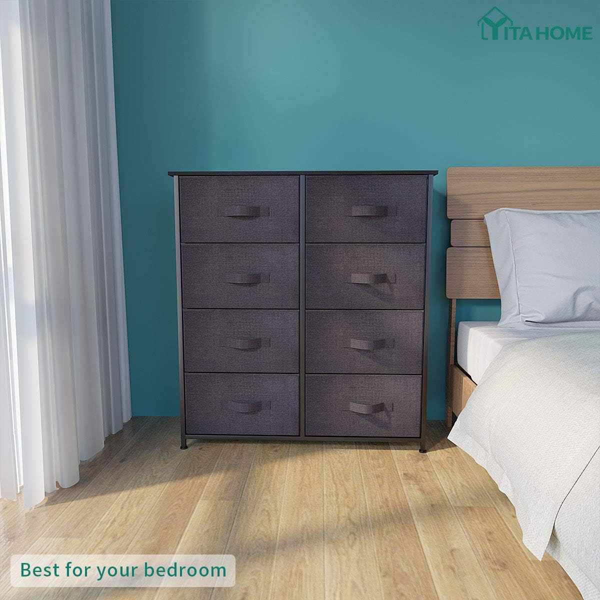 YITAHOME Storage Tower with 8 Drawers - Fabric Dresser with Large Capacity, Organizer Unit for Bedroom, Living Room & Closets - Sturdy Steel Frame, Easy Pull Fabric Bins & Wooden Top (Brown): Home Improvement