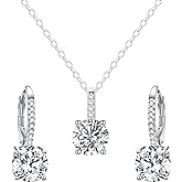 EVER FAITH Bridal Wedding Jewelry Set, 925 Sterling Silver Sparkly Round Cut White CZ Birthstone Hypoallergenic Engagement Necklace Earrings Set