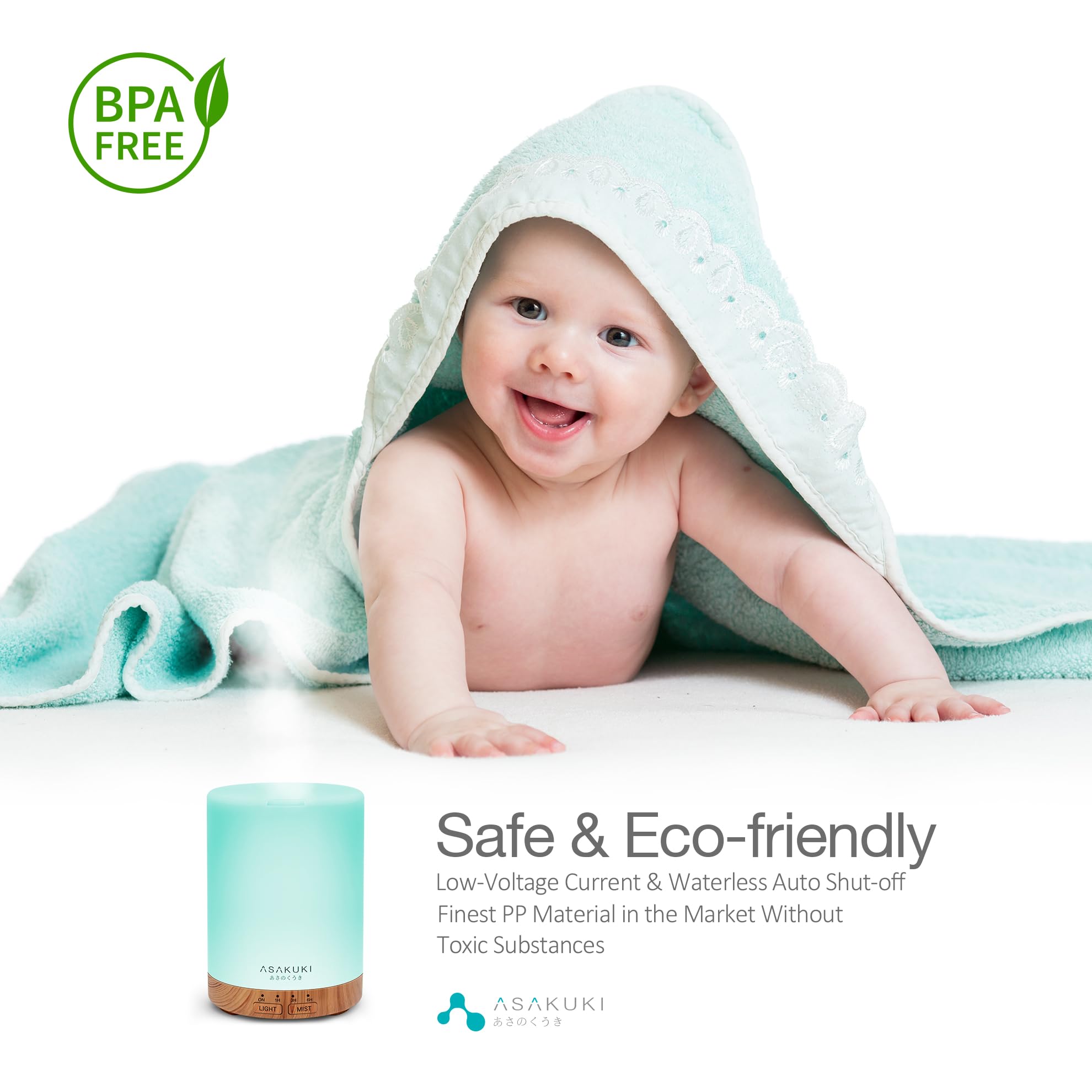 ASAKUKI 300ML Essential Oil Diffuser, Quiet 5-in-1 Premium Humidifier, Home Fragrance Aroma Diffuser with 7 LED Color Changing Light and Auto-Off Switch -Light Brown