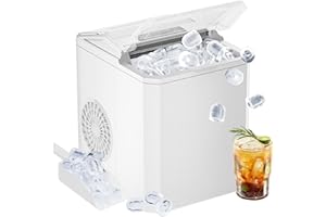 DUMOS Portable Ice Maker for Countertop, 26.5lbs/Day, Fast Ice Making in 6 Mins, 9 Bullet Ice Cubes, 2 Ice Sizes, Self-Cleaning Quiet Compact Ice Machine for Home, Kitchen, White