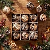 Valery Madelyn Large Christmas Ball Ornaments, 9ct Bronze Copper Gold Shatterproof Christmas Tree Decorations Set, 3.94 Inches Luxury Brown Hanging Ornaments for Xmas Holiday Party Decor