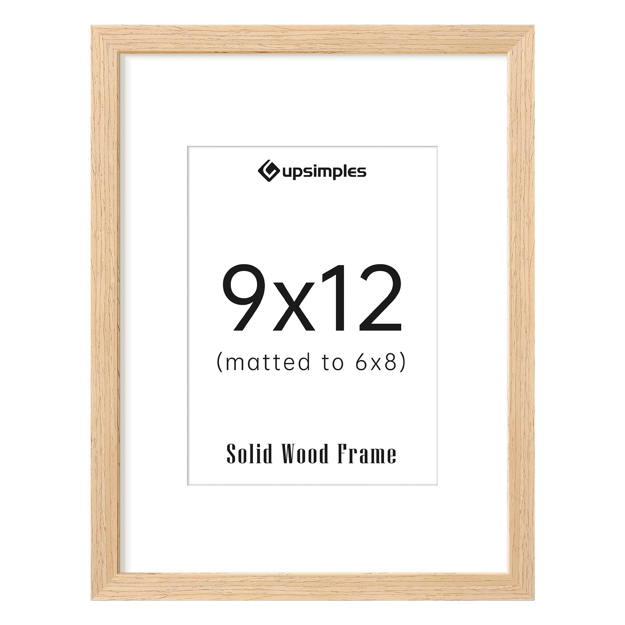 Photo 1 of upsimples 9x12 Frame, Natural Solid Wooden Picture Frames, Display 6x8 with Mat or 9 x 12 Without Mat, Wall or Tabletop, 1 Pack, Natural
