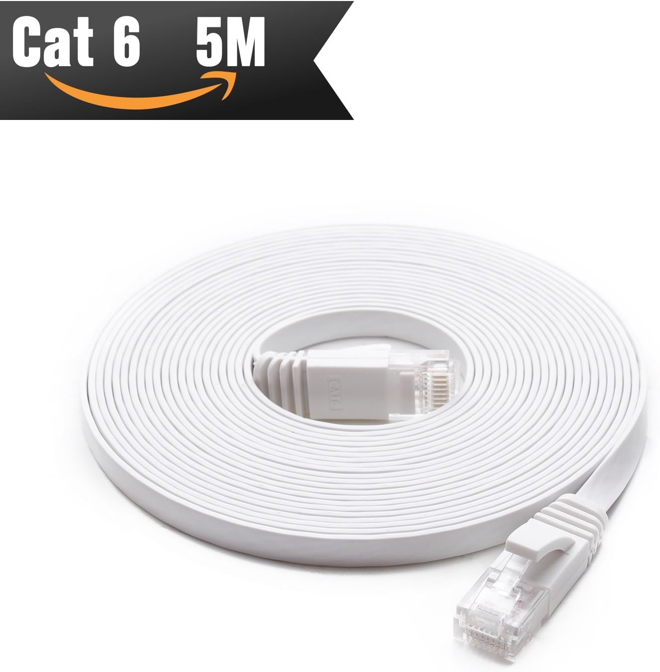 Cat 6 Ethernet Cable 5m White ( At a Cat5e Price but Higher Bandwidth ) Cat6 Flat Internet Network Cable for High Speed Gigabit Lan for Router/Modem/Patch Panel